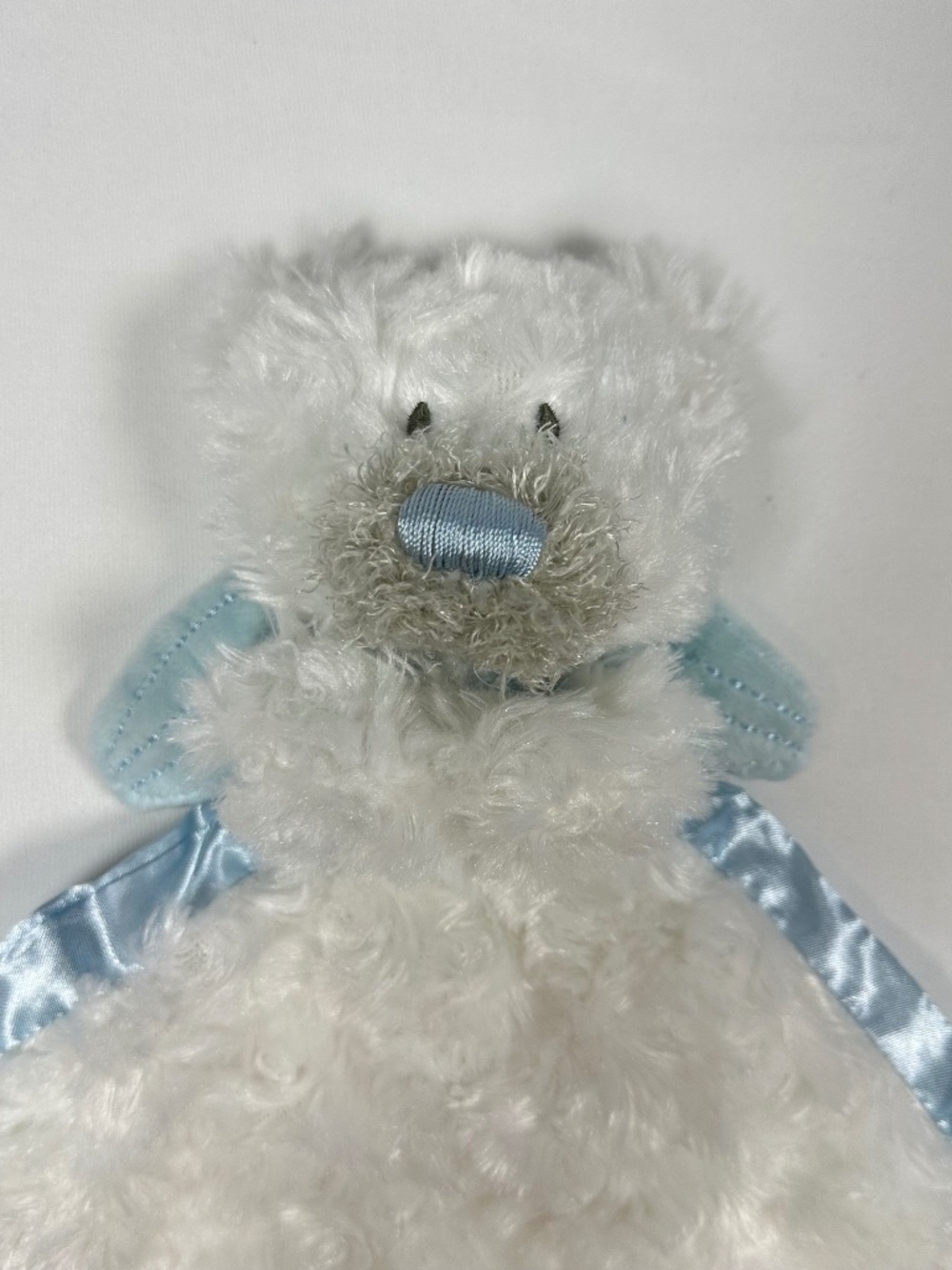 Demdaco Guardian Angle Bear Blankie White Light Blue Angel Wings Satin Trim